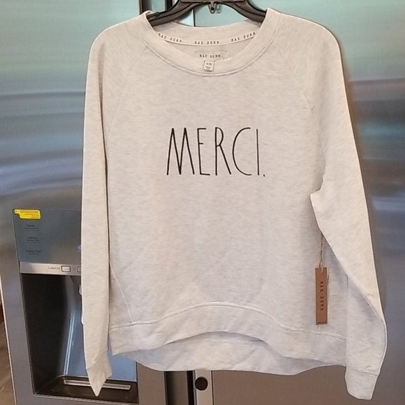 💕RAE DUNN💕 Raglan Merci Graphic Sweatshirt XL - Picture 1 of 11